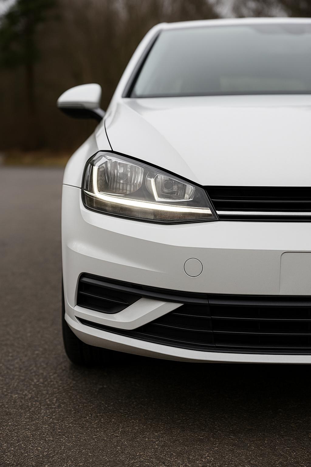 Car with daytime running lights in daylight