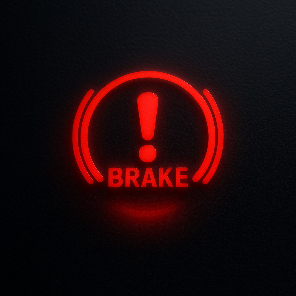 Red brake system warning light with exclamation mark