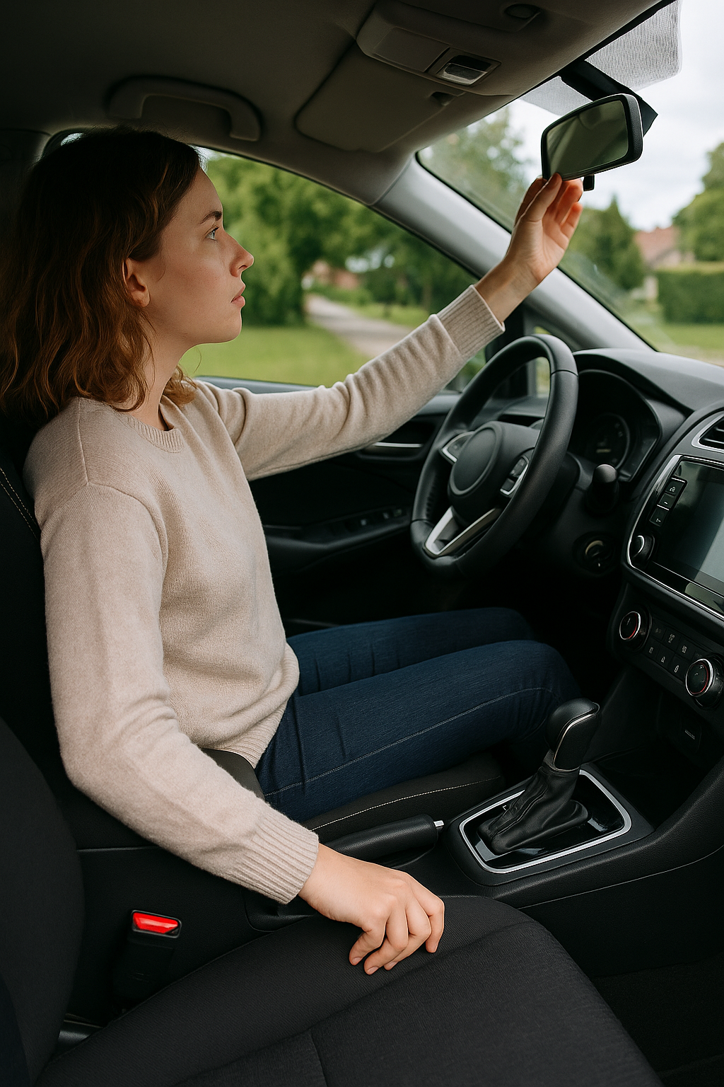 Adjusting seat and mirrors before driving test
