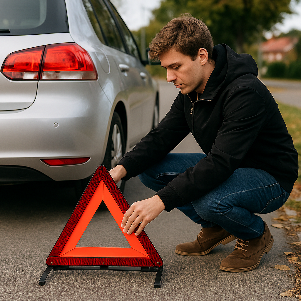 Warning triangle and emergency equipment